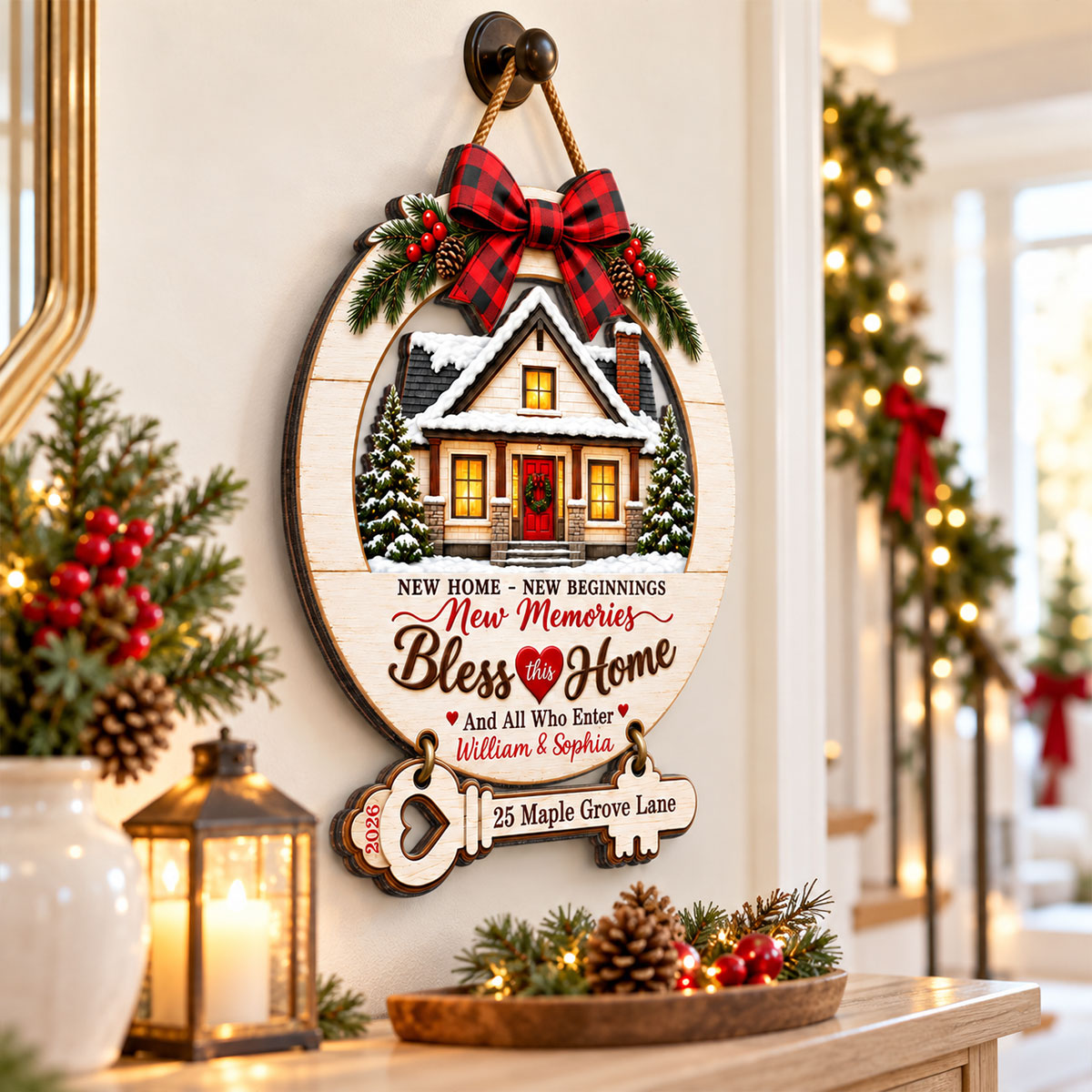New Home New Beginnings Bless This Home Custom Family Name & Year - Personalized Wood Sign - Christmas Housewarming Gift For New Homeowners, Couples, Families