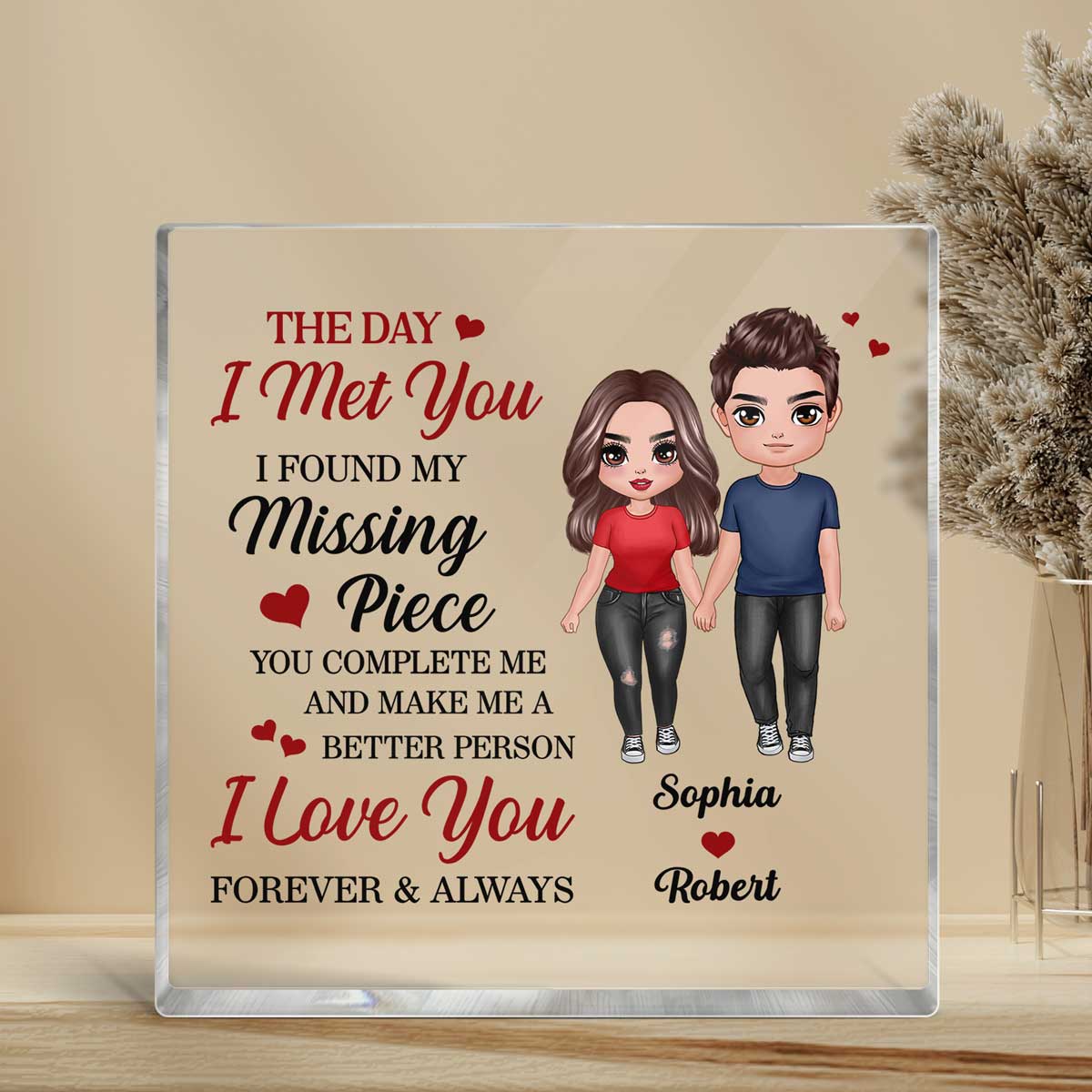 Doll Couple Standing Found My Missing Piece Gift For Him For Her Personalized Square Acrylic Block Plaque