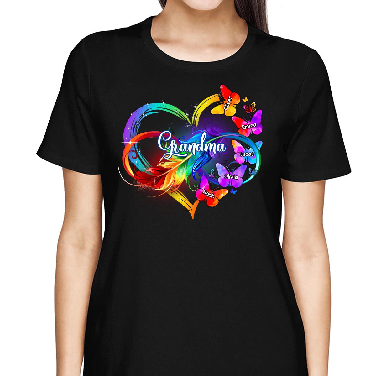 Butterflies Infinity Heart Grandma Mom Personalized Shirt