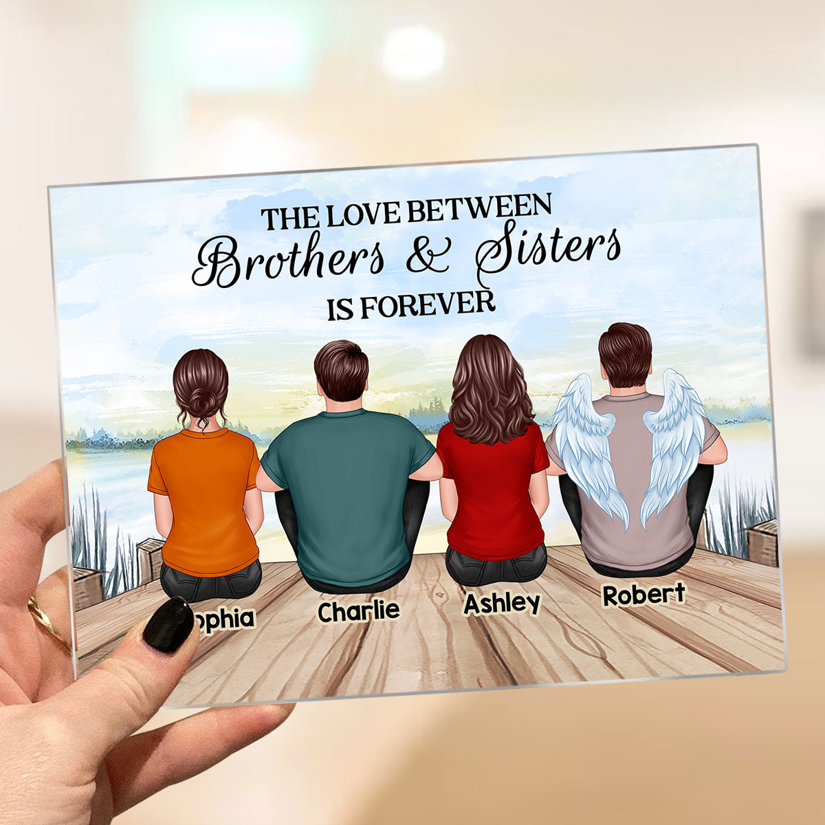 The Love Between Brothers Sisters Family Is Forever Back View Personalized Rectangle Acrylic Plaque