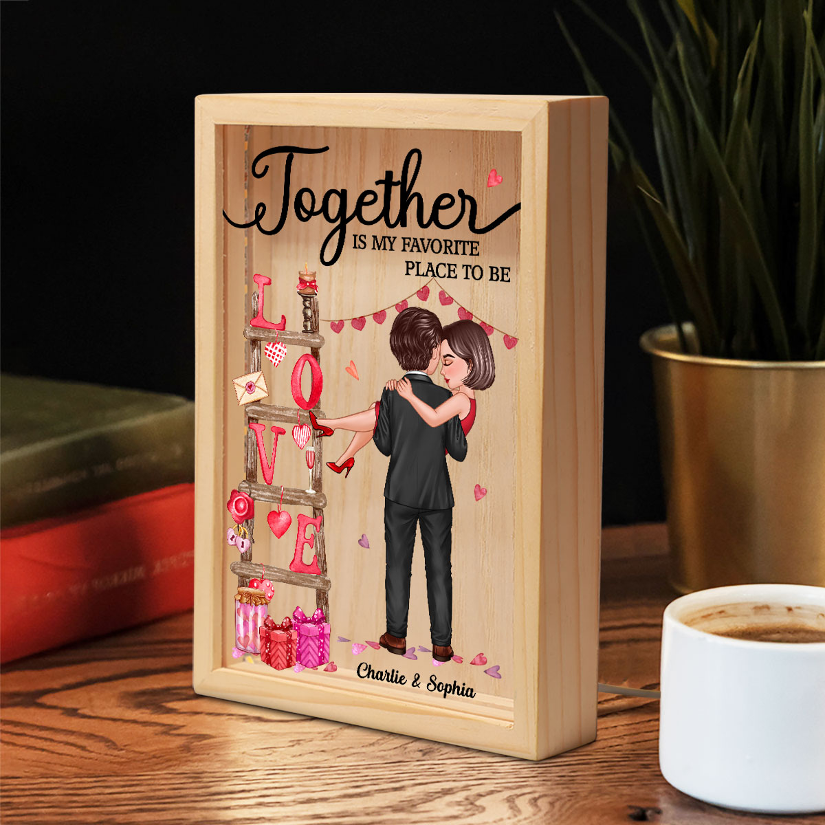 LOVE Valetine‘s Day Ladder Couple Holding Personalized Frame Light Box