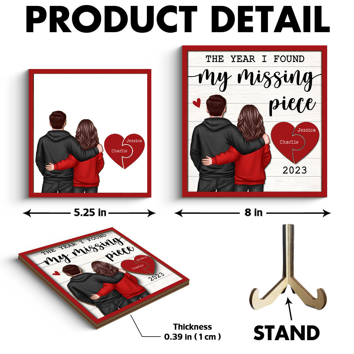 The Year I Found My Missing Piece Back View Couple Personalized 2-Layered Wooden Plaque,  Gift for him, Gift for her