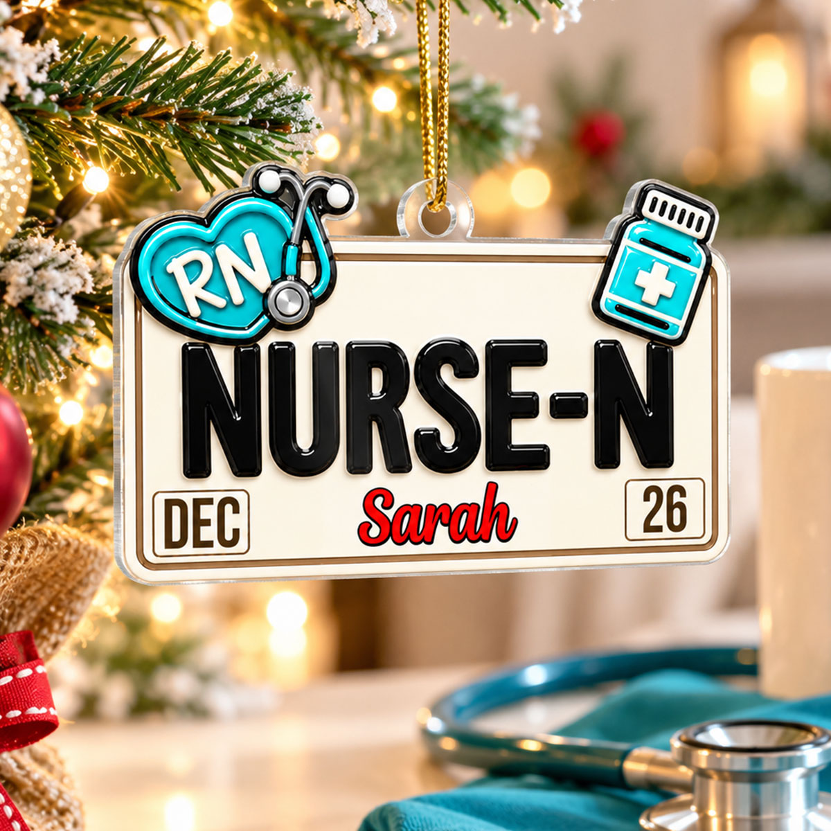 License Plate Nurse Teacher Bus Driver - Personalized Acrylic Ornament - Christmas Gift For Family, Coworker, Friends