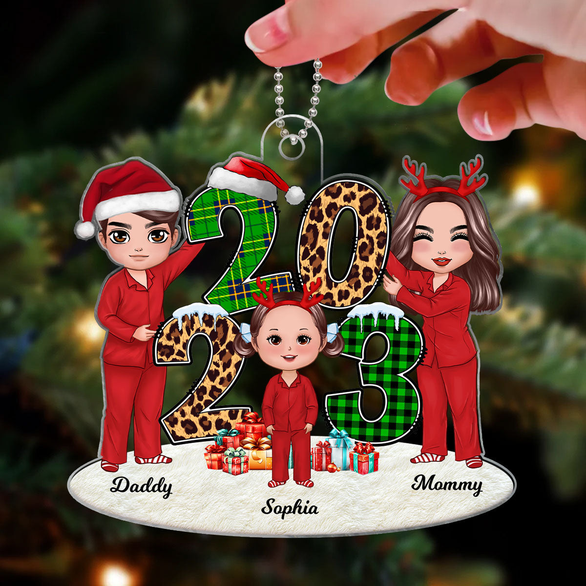 Family Stacked 2023 Christmas Tree Personalized Acrylic Ornament