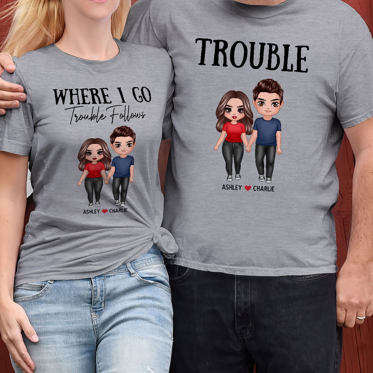 Trouble Couple Valentine‘s Day Gift For Him For Her Personalized Matching Shirts [Set Of 2 Shirts]