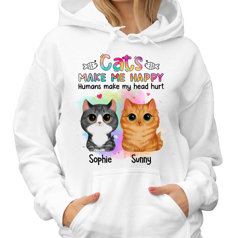 Watercolor Cute Cats Make Me Happy Humans Make My Head Hurt Personalized Shirt