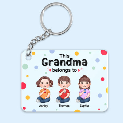 This Grandma Mom Dad Grandpa Belongs To Cute Sitting Doll Kids Personalized Acrylic Keychain