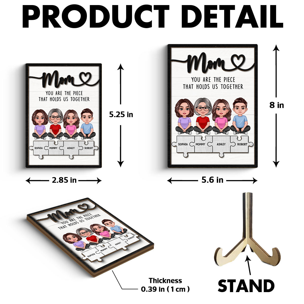 Mom Grandma Kids Crossed Legs Piece Holds Us Together Personalized 2-layer Wooden Plaque