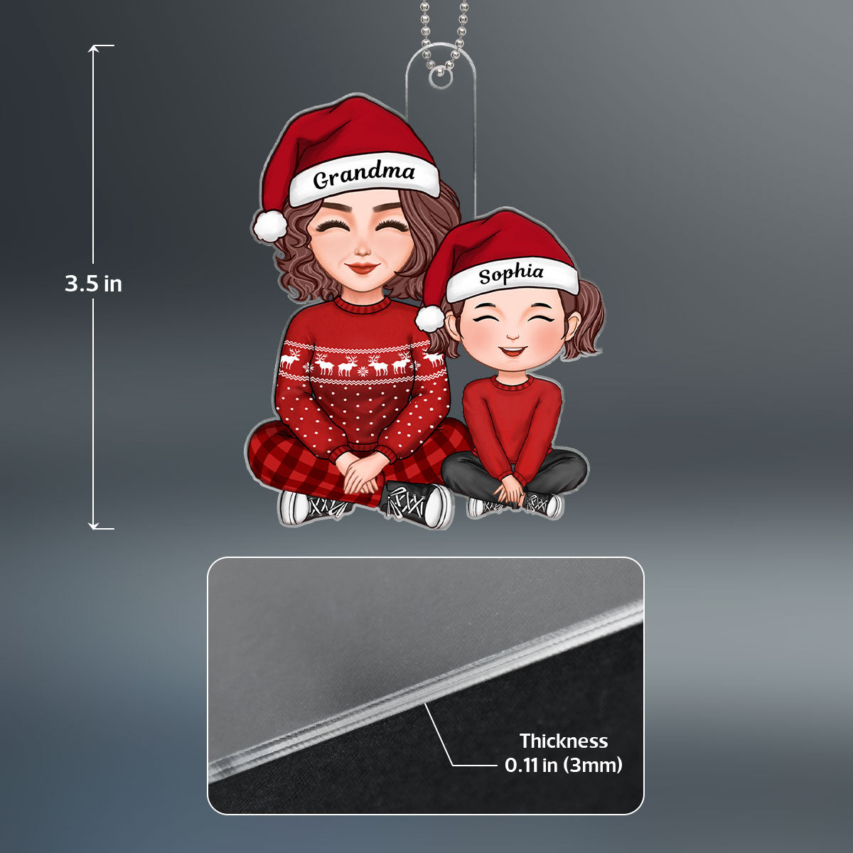 Cute Grandma And Granddaughter Grandson Crossed Legs Christmas Gift Personalized Acrylic Ornament