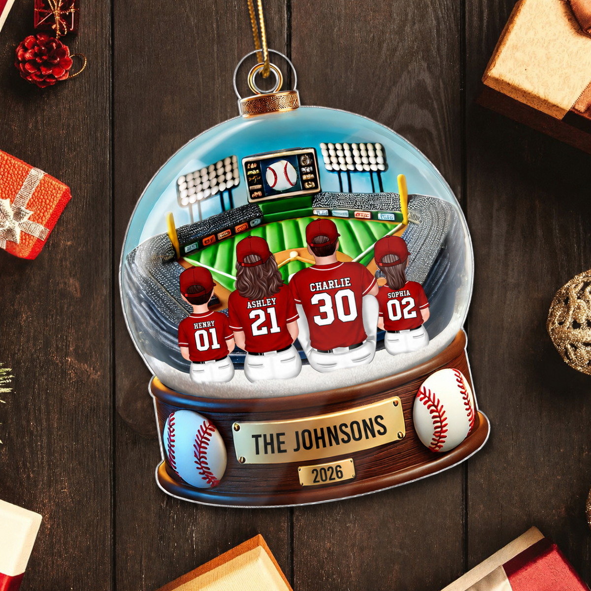 Baseball Family Watching Game Ballpark Sport Lover Personalized Acrylic Ornament