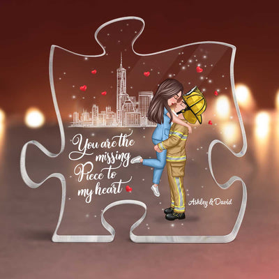 The Missing Piece To My Heart Couple Valentine‘s Day Gifts by Occupation Gift For Her Gift For Him Firefighter, Nurse, Police Officer Personalized Puzzle Acrylic Block