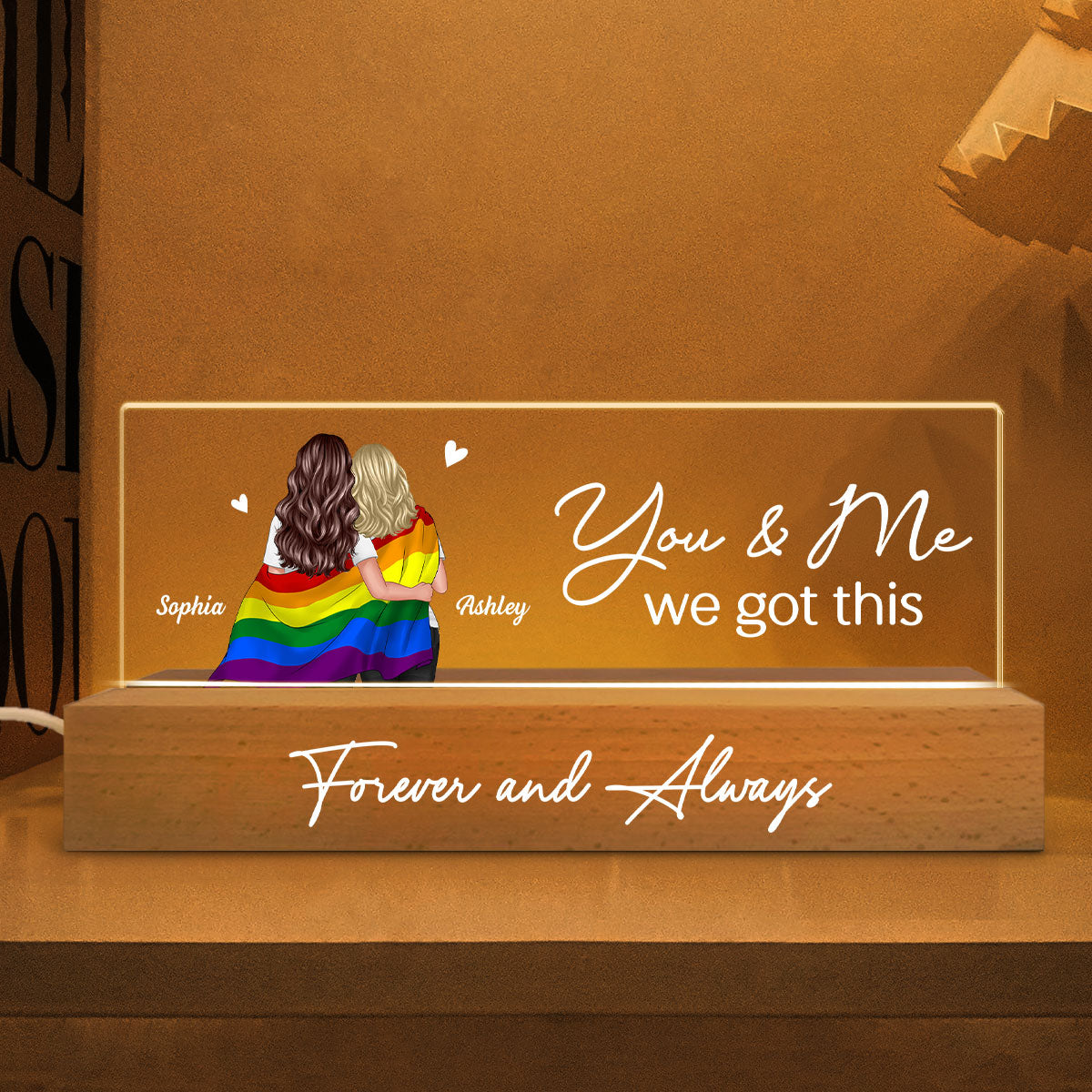 LGBT Couple Pride Month Gift Personalized Acrylic Block LED Night Light