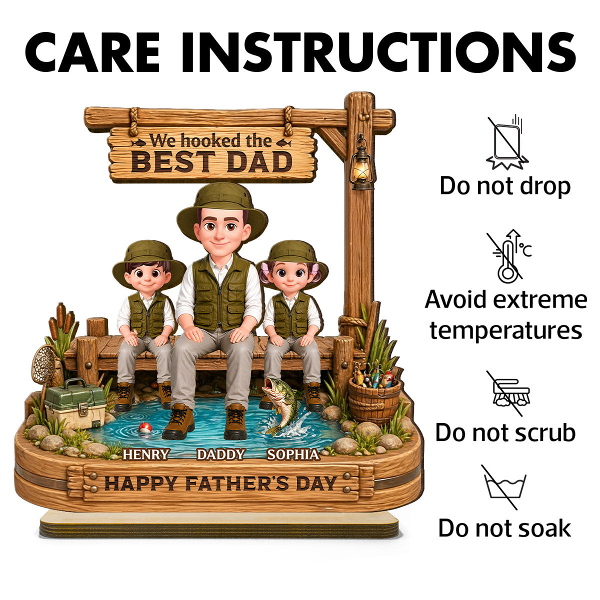 We Hooked The Best Dad Fishing - Personalized 2-Layered Wooden Plaque -  Gift For Fishing Dad, Fishing Lovers