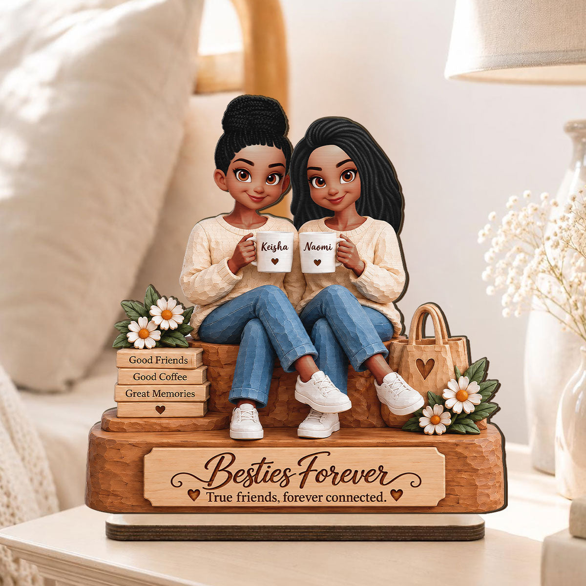 Besties Forever Together - Personalized 2-Layered Wooden Plaque - Christmas Gift Best Friends, Besties