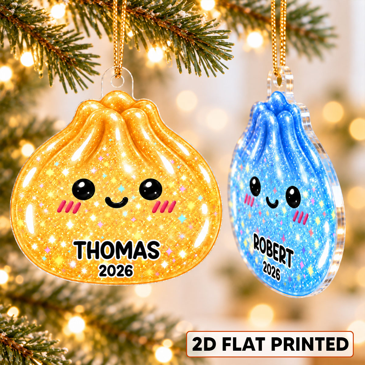Super Cute Funny Dumpling Dim Sum Custom Name - Personalized Acrylic Ornament - Christmas Gift, Keepsake For Kids, Teenagers