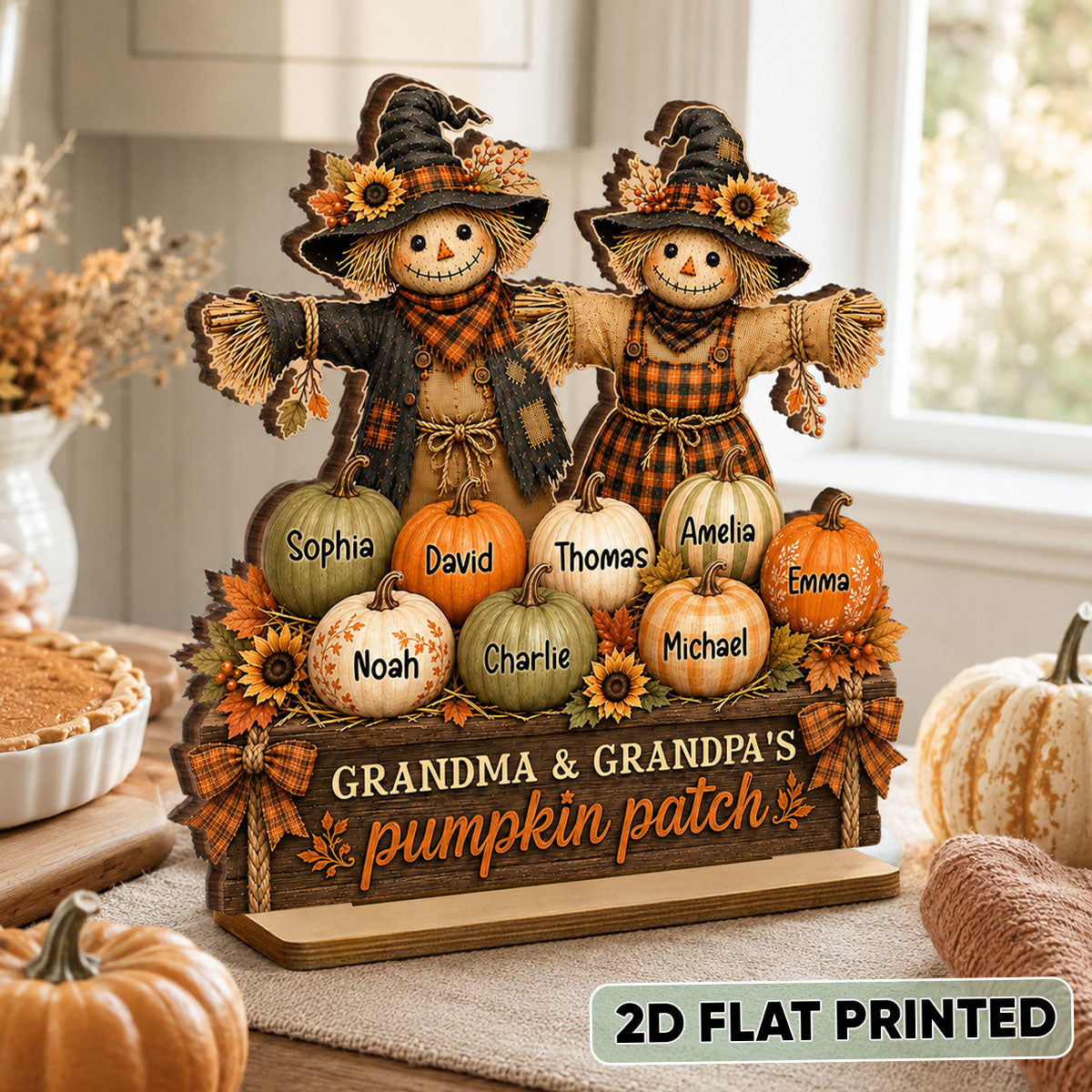Grandma Grandpa Pumpkin Patch Scarecrow - Personalized 2-Layered Wooden Plaque - Cozy Fall Decor for Grandparents