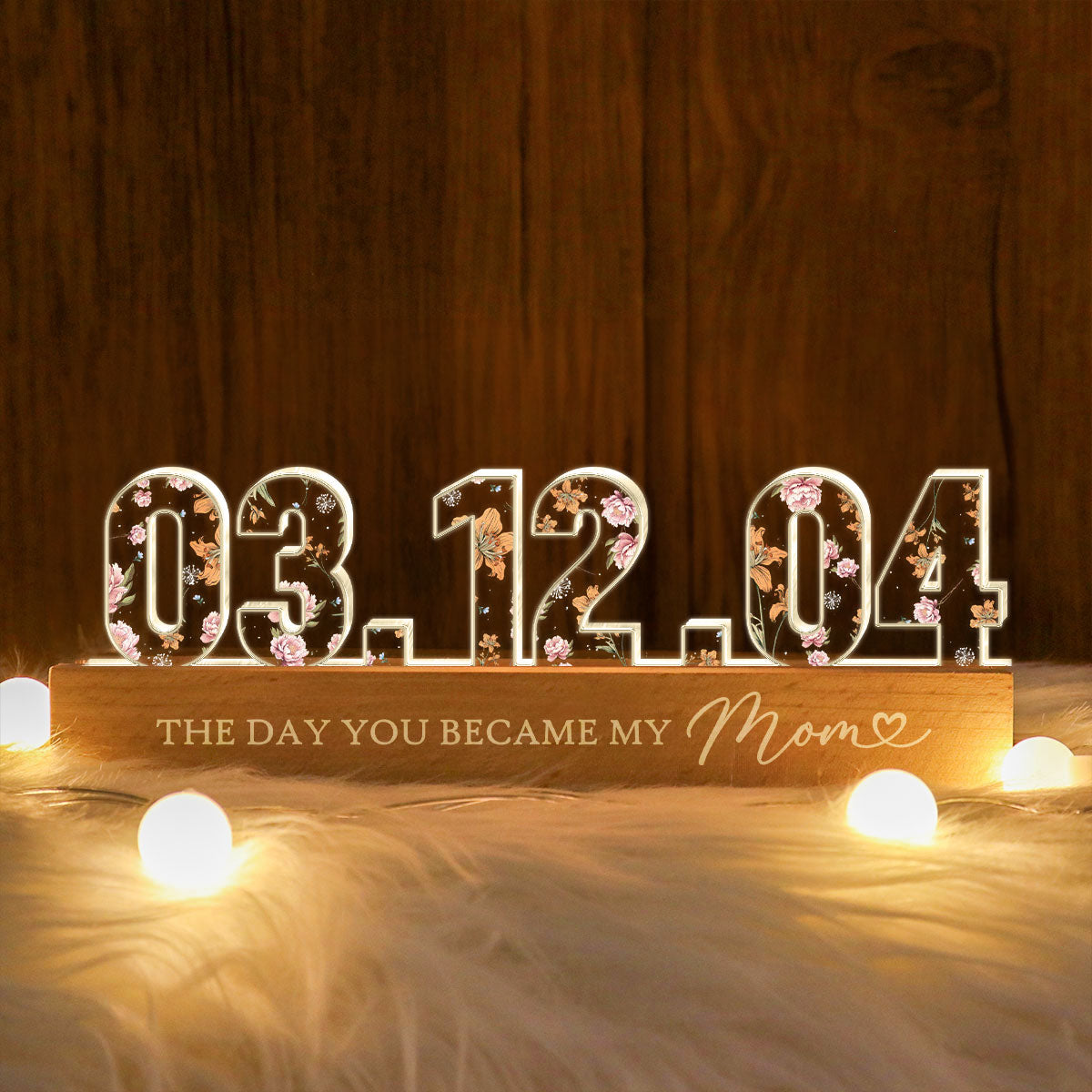 The Day You Became My Mom Birth Month Flower Personalized Acrylic Block LED Night Light, Mother's Day, Birthday Gift for Mom