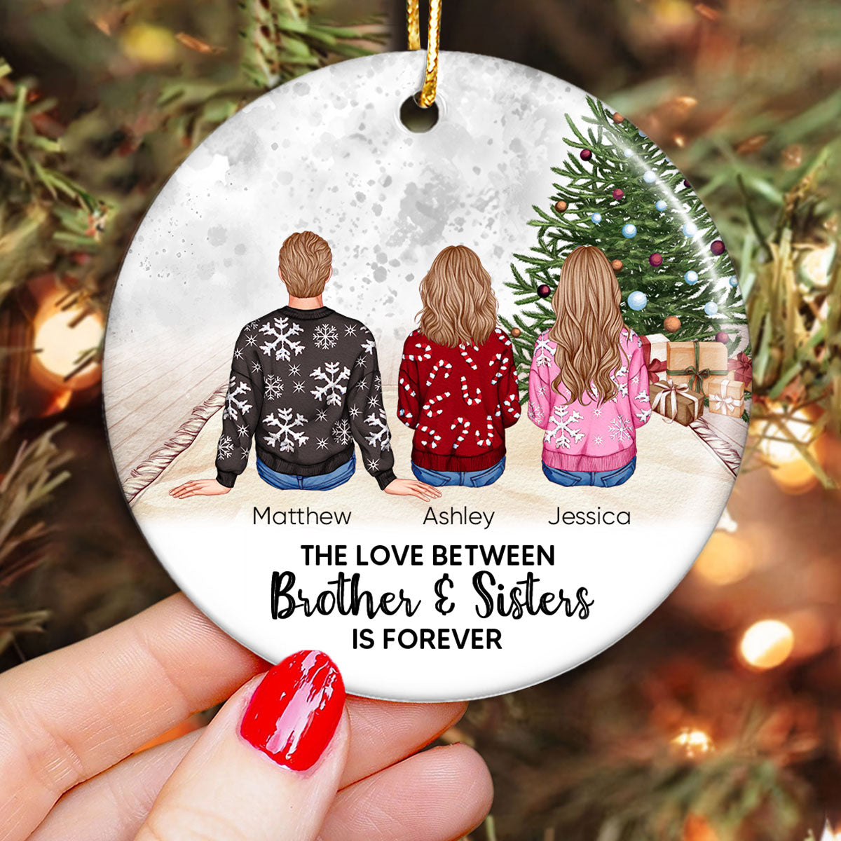 Personalized Siblings Christmas Tree Cozy Inside Ornament, Personalized Brothers and Sisters Ornament, Siblings Gift
