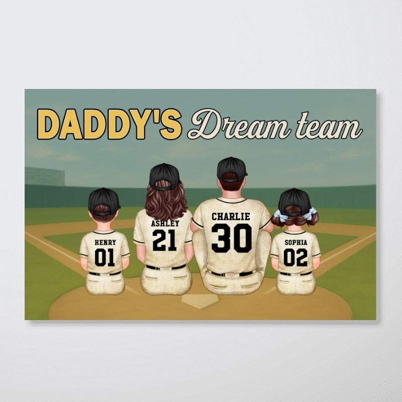 Blue Retro Baseball Daddy's Dream Team Personalized Poster, Gift For Dad