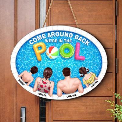 Summer Family In The Pool Personalized Wood Sign