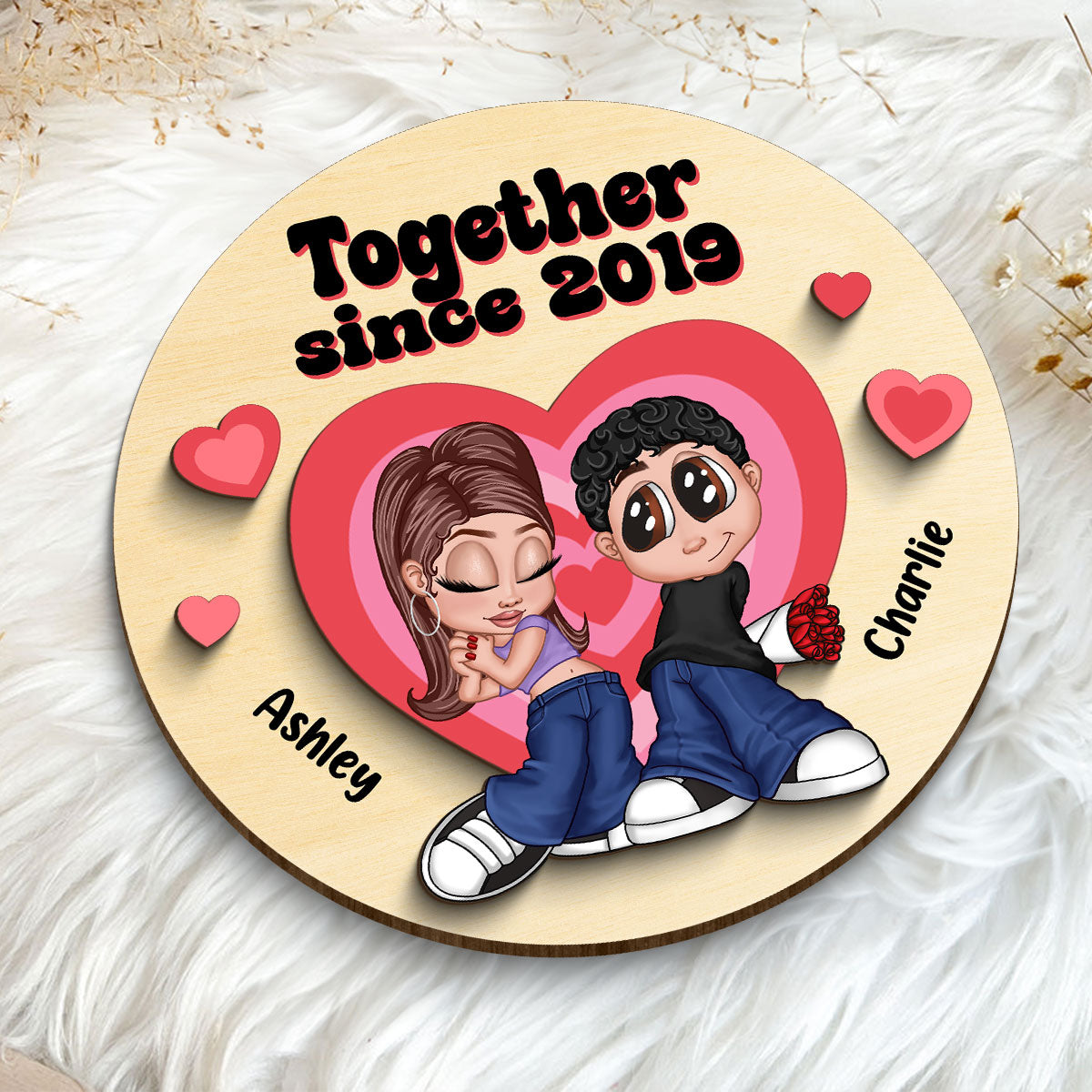 Y2K Couple Hearts Personalized 2-layer Wooden Plaque,  Unique Valentine's Day Gift For Him, Gift For Her