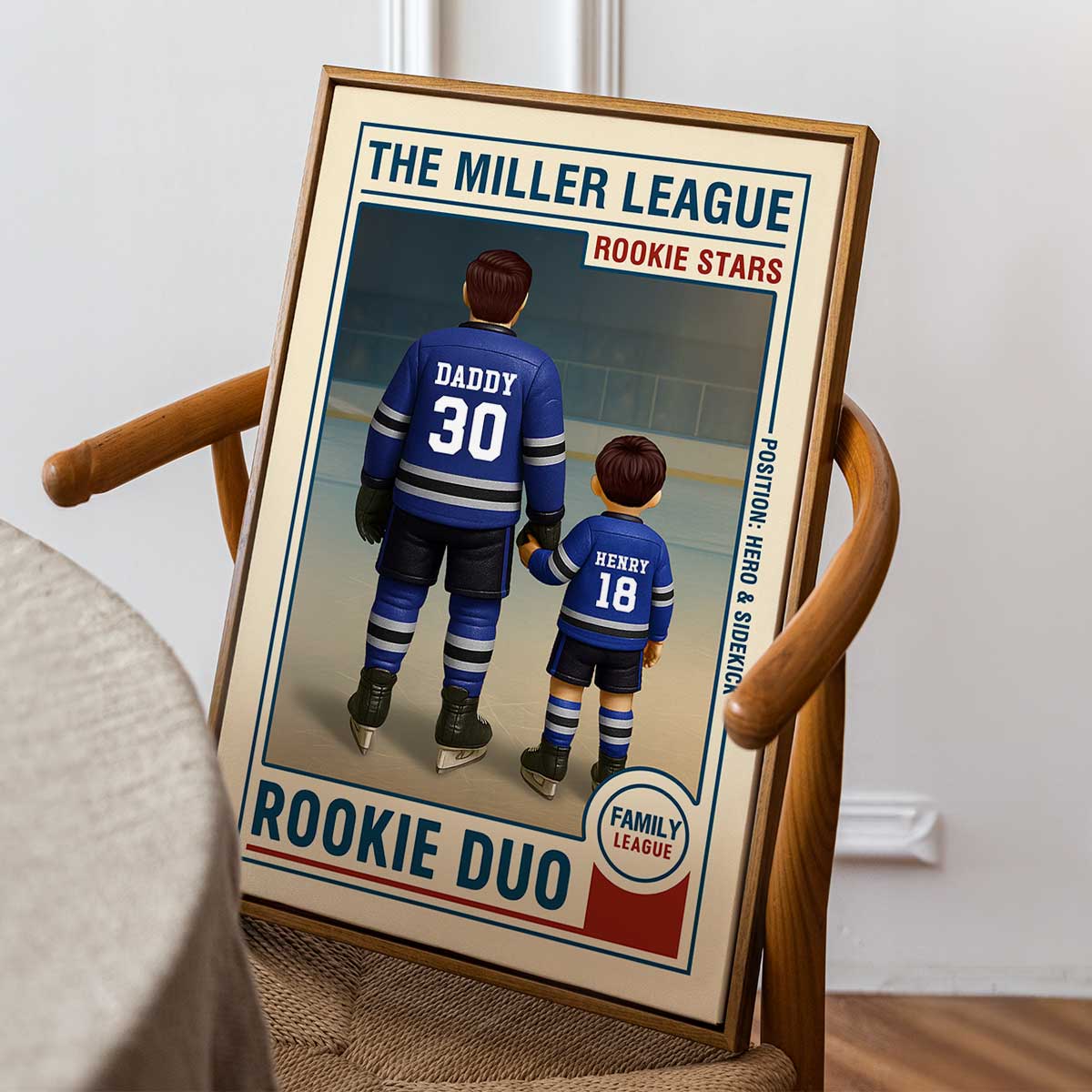 Family League Daddy's Team No. 1 Dad Man & Kids Hockey Retro Personalized Poster