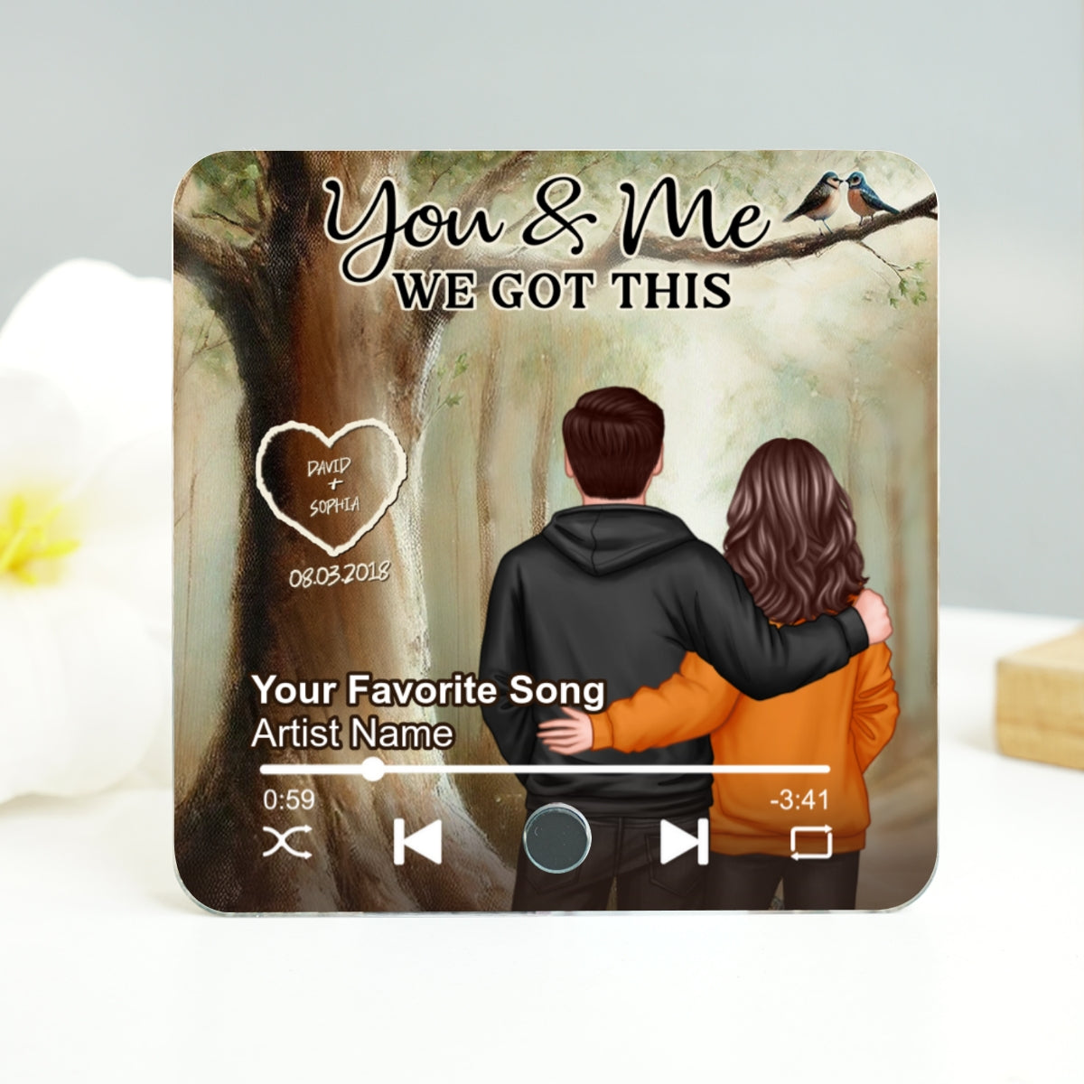 Couple Names Carved On Tree Of Love Personalized Music Fridge Magnet, Heartfelt 2025  Gift For Couple, For Him, For Her, Boyfriend, Girlfriend, Husband, Wife