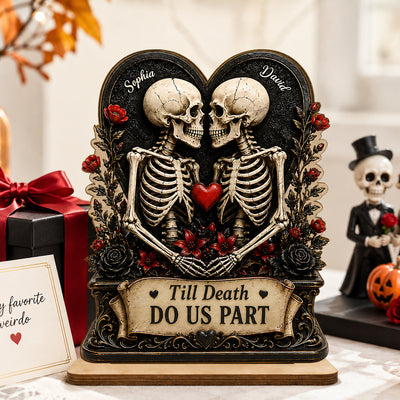Till Death Do Us Part Skeleton Couple - Personalized 2-Layered Wooden Plaque - Gift for Him, for Her