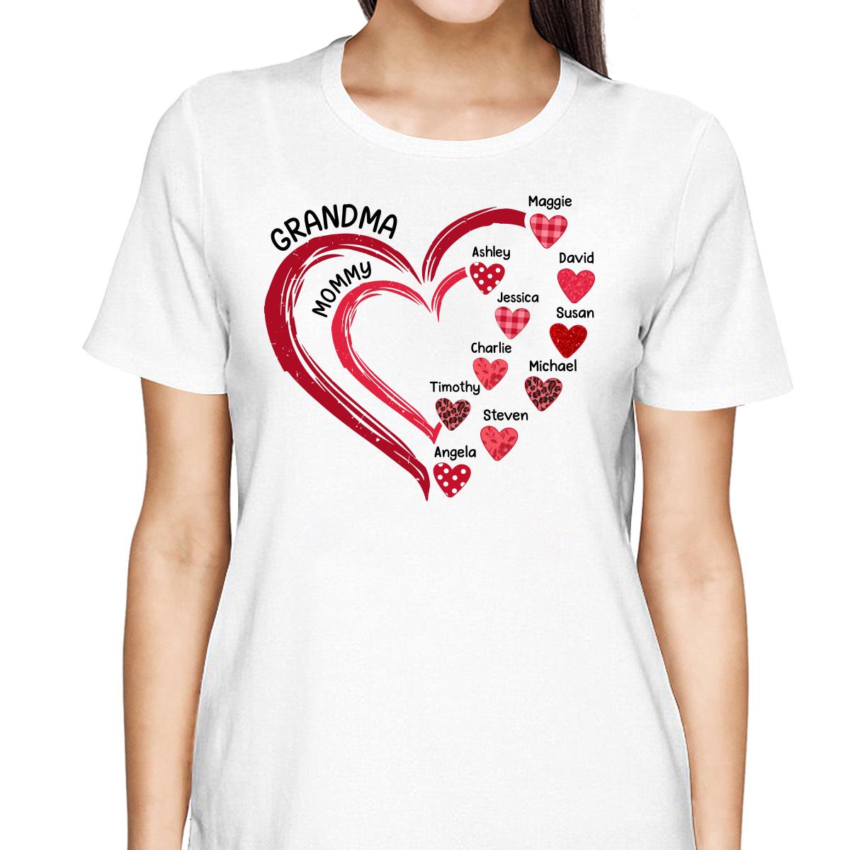 Grandma Mom Heart In Heart Patterned Personalized Shirt