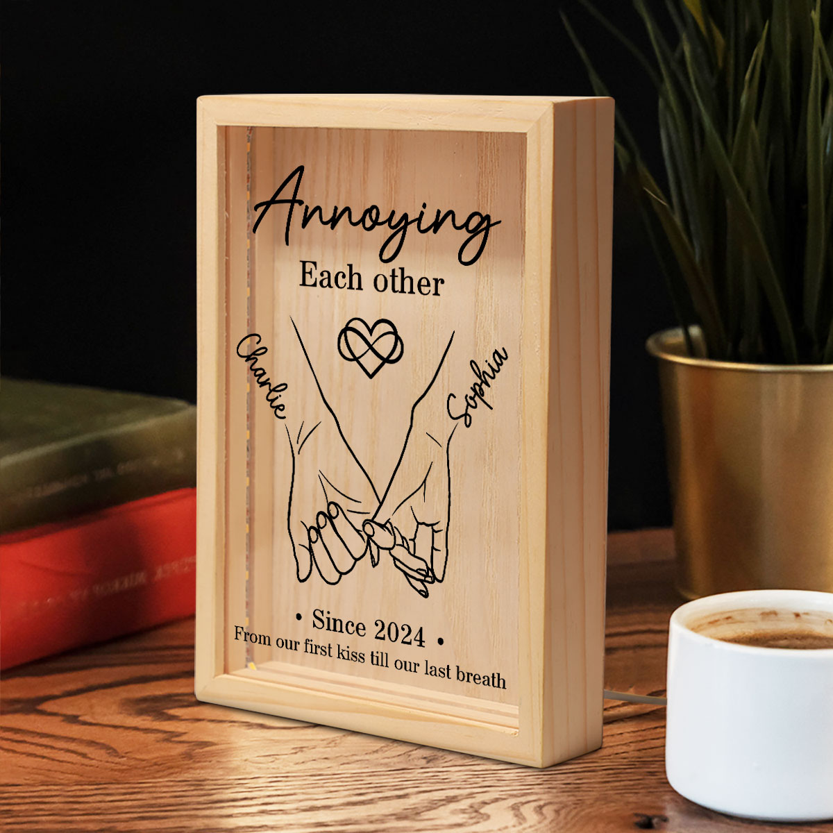 Couple Hand in Hand Outline  Gift Personalized Wooden Frame LED Light Box