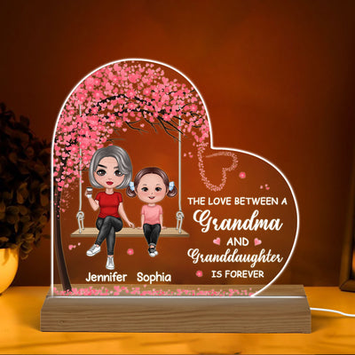 Grandma Granddaughter Daughter Sitting On Swing Personalized Custom Shape Acrylic Plaque Warm LED Night Light