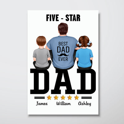 Five - Star Dad Back View Dad And Kids Personalized Vertical Poster