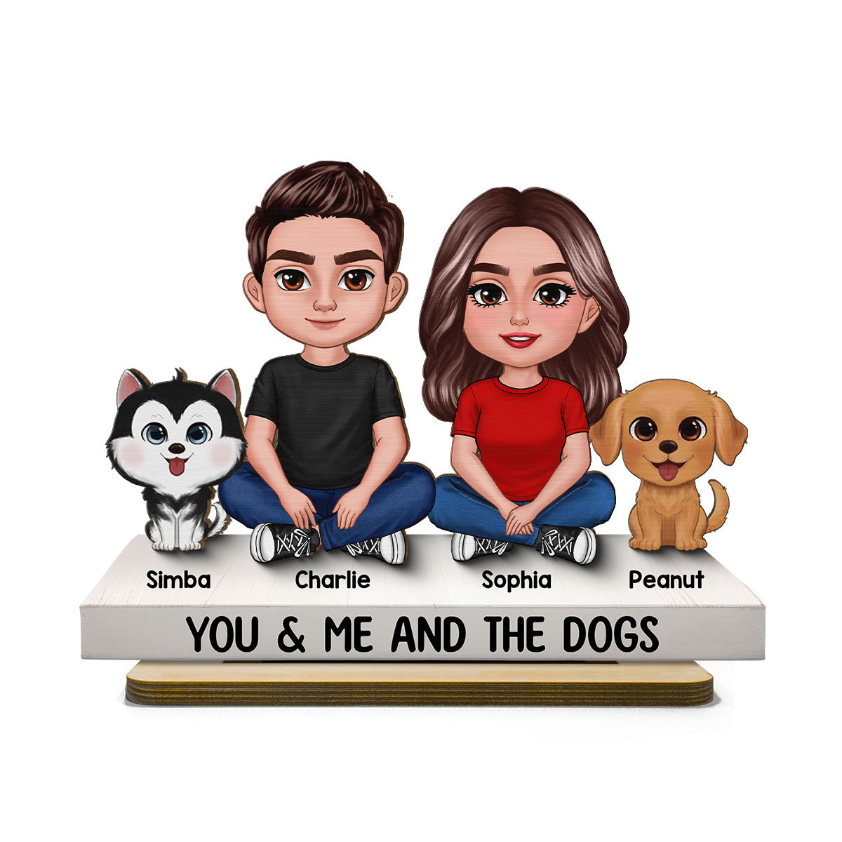 Couple You & Me And The Dogs Cats Personalized 2-Layer Standing Wooden Plaque, Heartfelt Gift Gift For Her, For Wife