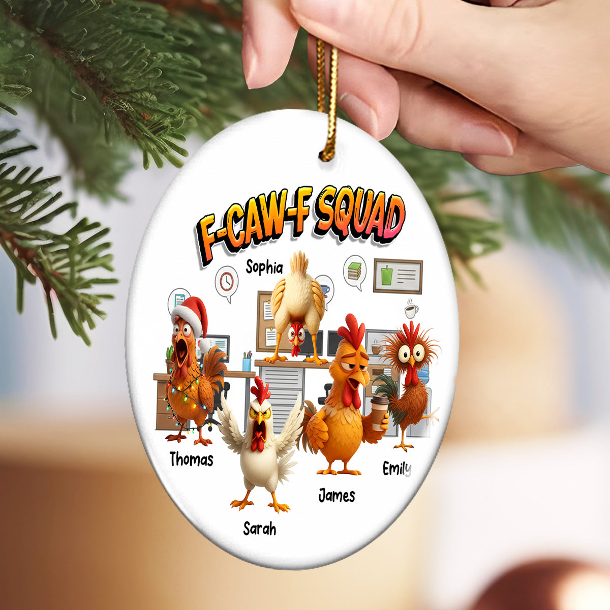 F-Caw-F Squad Funny Chicken Staff - Personalized Ceramic Ornament - Funny Gift For Coworkers, Colleagues