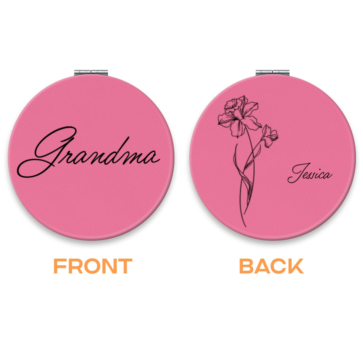 Grandma Birth Month Flowers Outline Personalized Circle Compact Mirror, Gift For Mom, For Grandma