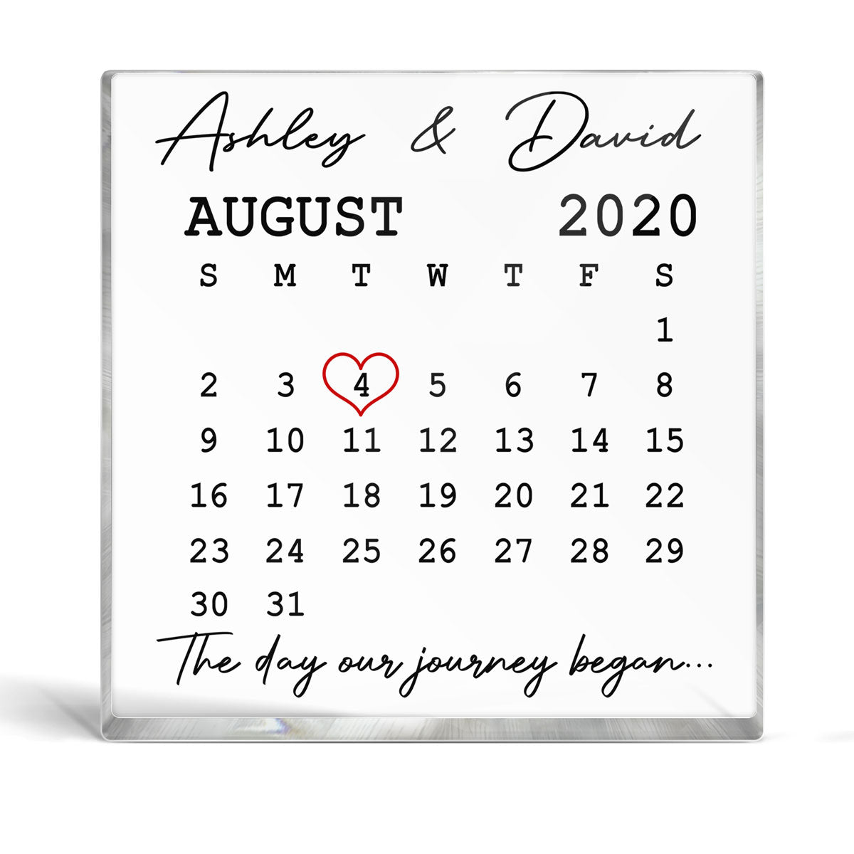 The Day Our Journey Began Calendar Anniversary Personalized Acrylic Block Plaque