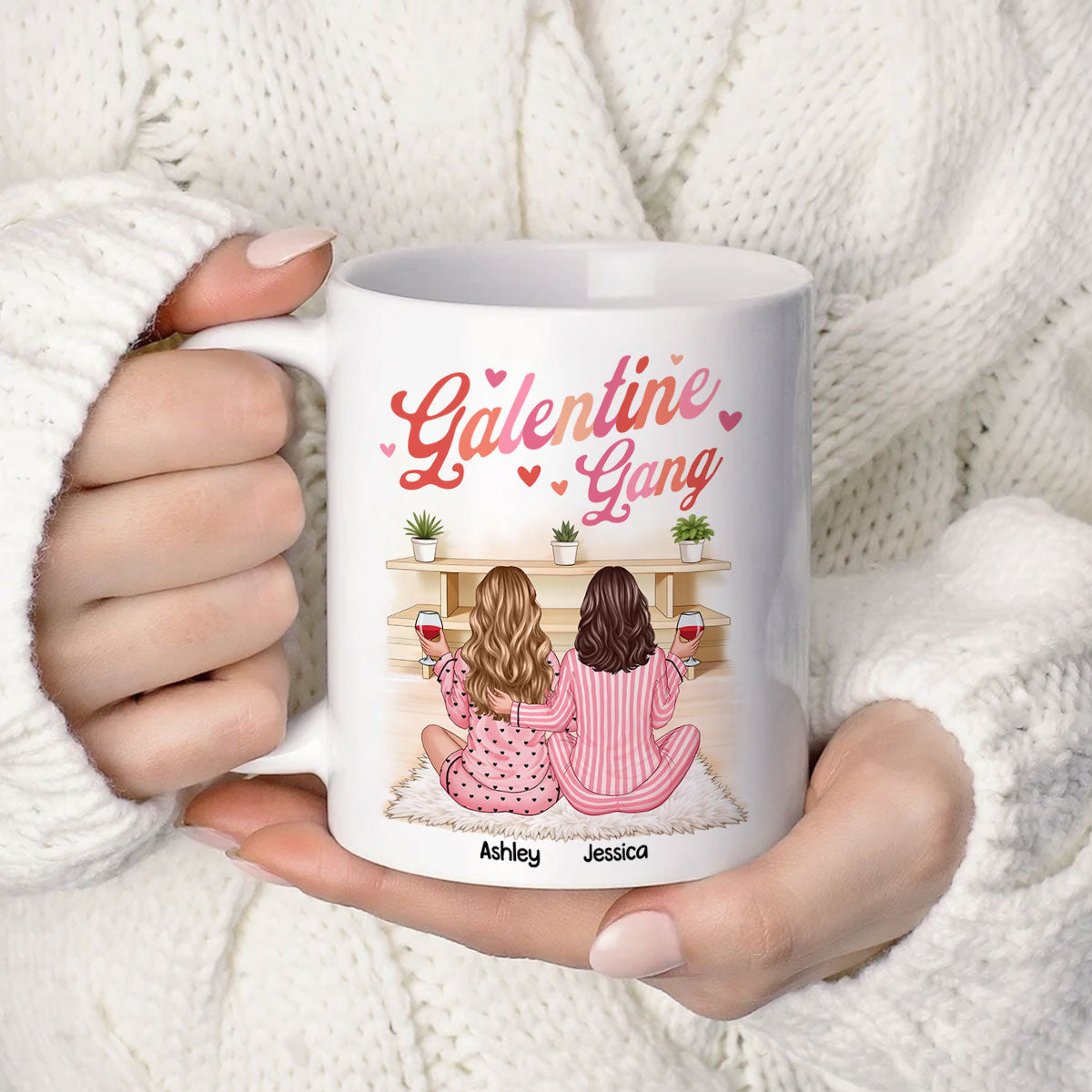 Galentine Gang Pretty Besties Sisters In House Personalized Mug,  Mug, Social Club, Besties Gift