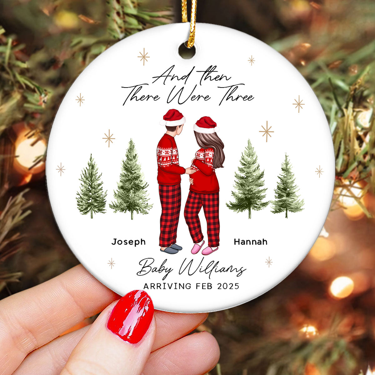 And Then There Were Three - Pregnancy Announcement Ornament - Baby Coming Soon Ornament - Ornament for Baby - Expecting Mom Gift