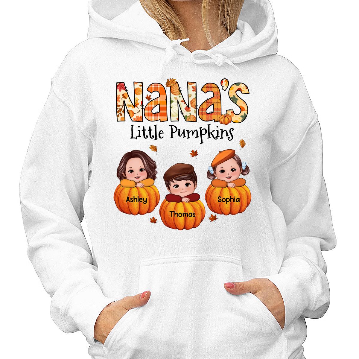 Grandma Little Pumpkins Fall Pattern Kids On Pumpkins Personalized Shirt