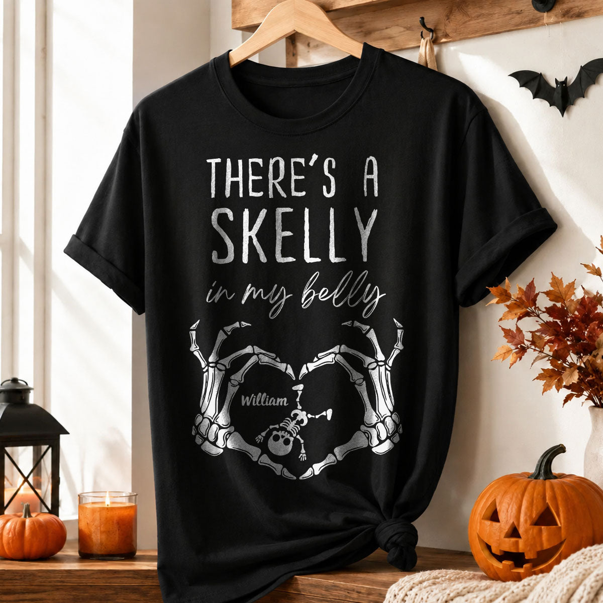 There's A Skelly In My Belly Halloween Pregnancy - Personalized Shirt - Spooky Mama Gift, Funny Pregnancy Gift