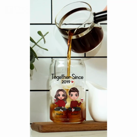 Doll Couple Sitting Anniversary Gift For Couples Personalized Clear Glass Can