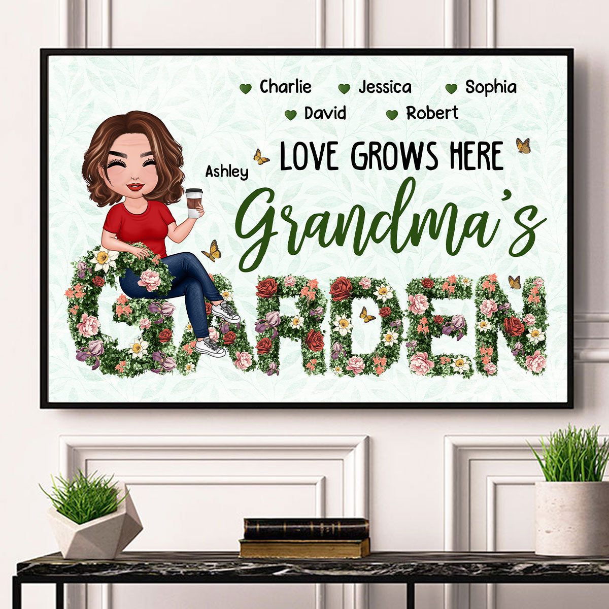 Grandma Sitting On Birth Month Flower Text Personalized Poster