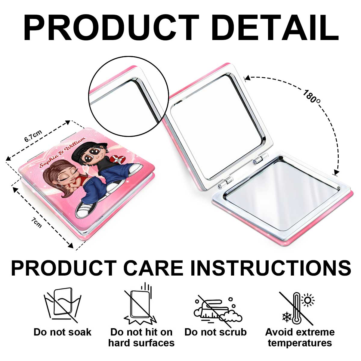 Y2K Couple Personalized Square Compact Mirror,  Gift For Him, For Her