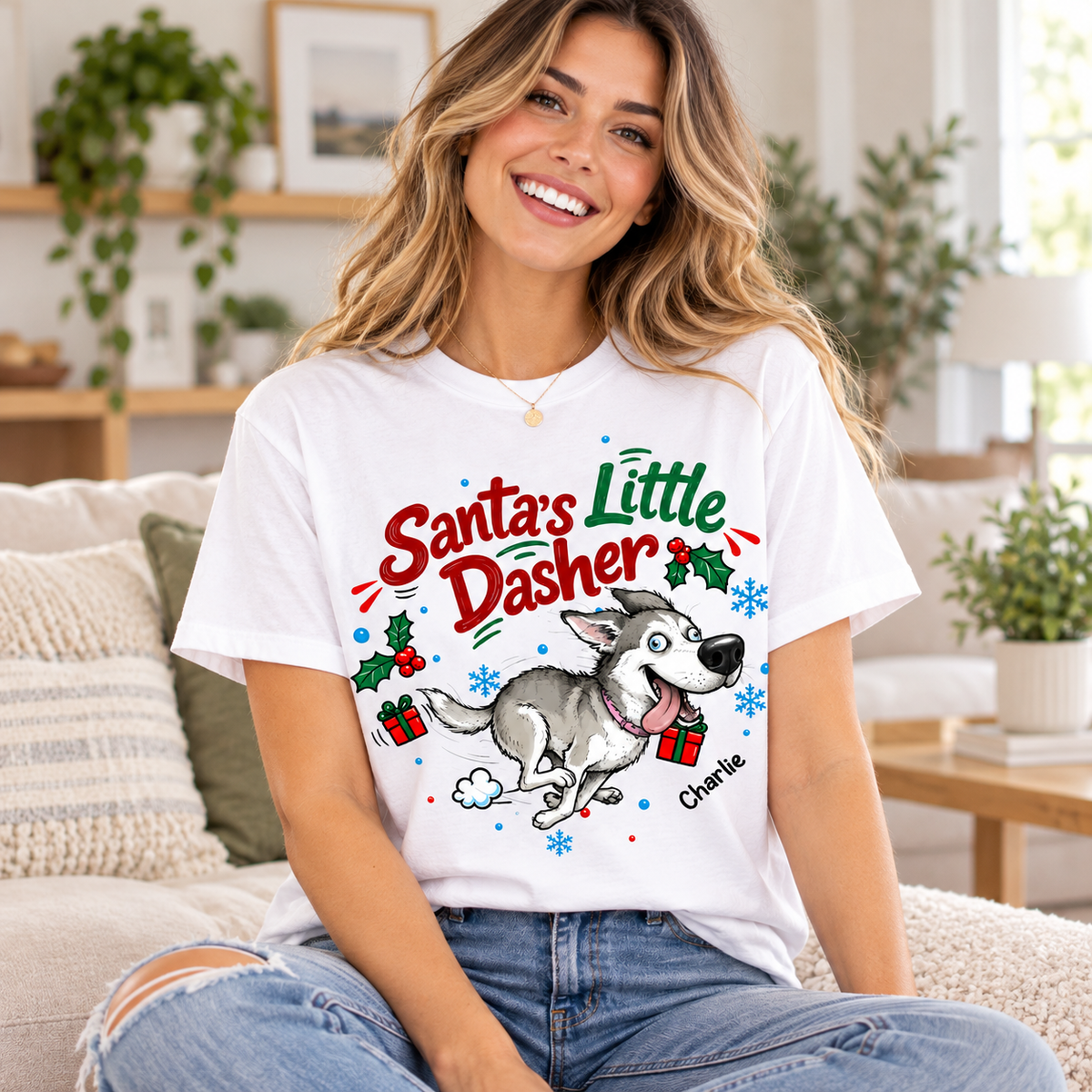 Merry Zoomies Quirky Dog Portrait From Your Custom Pet Photo - Personalized Shirt - Funny Christmas Gift For Dog Lover