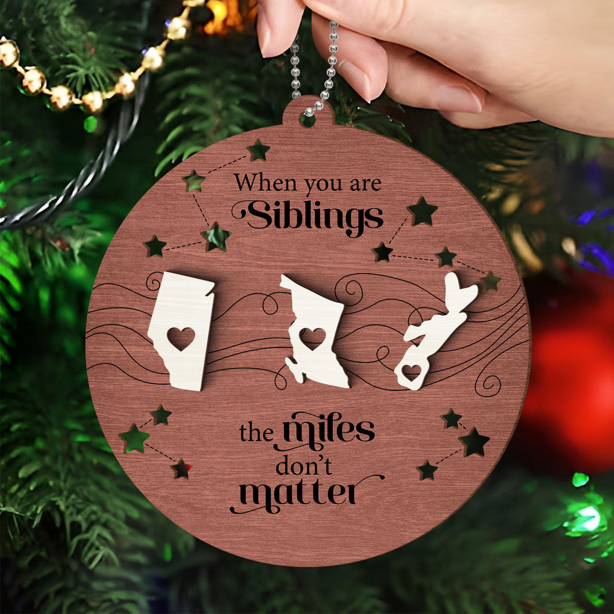 Canada Long Distance Family Friends Siblings Sisters Besties Personalized 2-Layered Wooden Ornament, Togetherness Christmas Gift