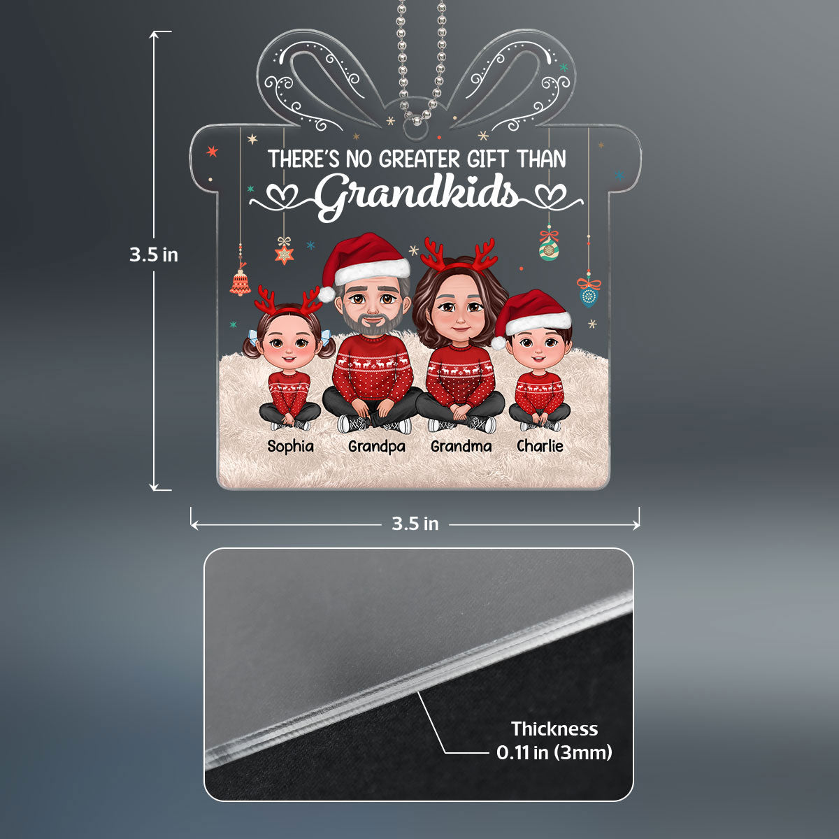 There‘s No Greater Gift Than Grandkids New Face Grandchildren Crossed Legs Sitting With Grandparents Personalized Gift Shaped Acrylic Ornament