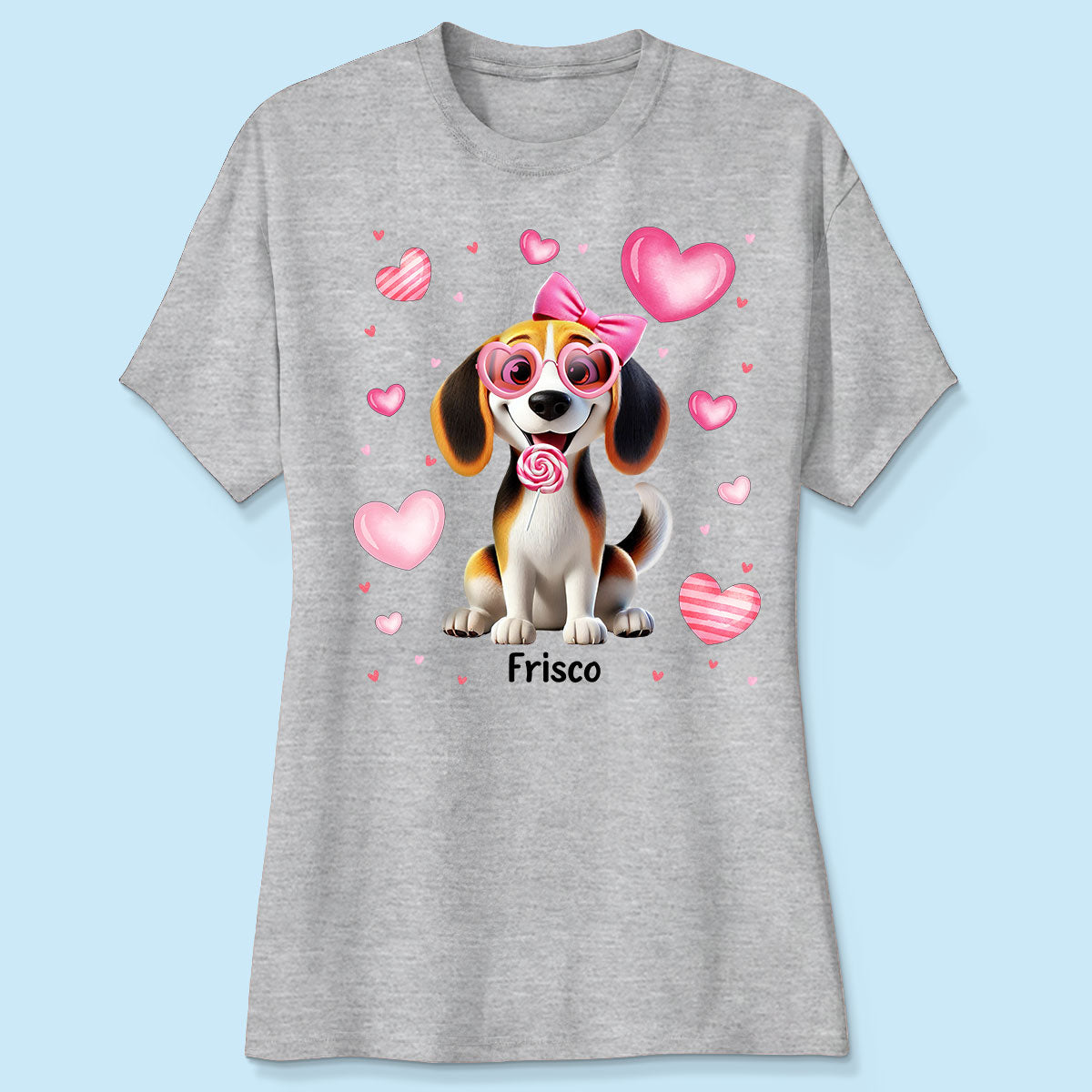 Personalized  Shirt For Dog Lovers, 3D Cute Dogs, Bow Coquette Red Pink Hearts