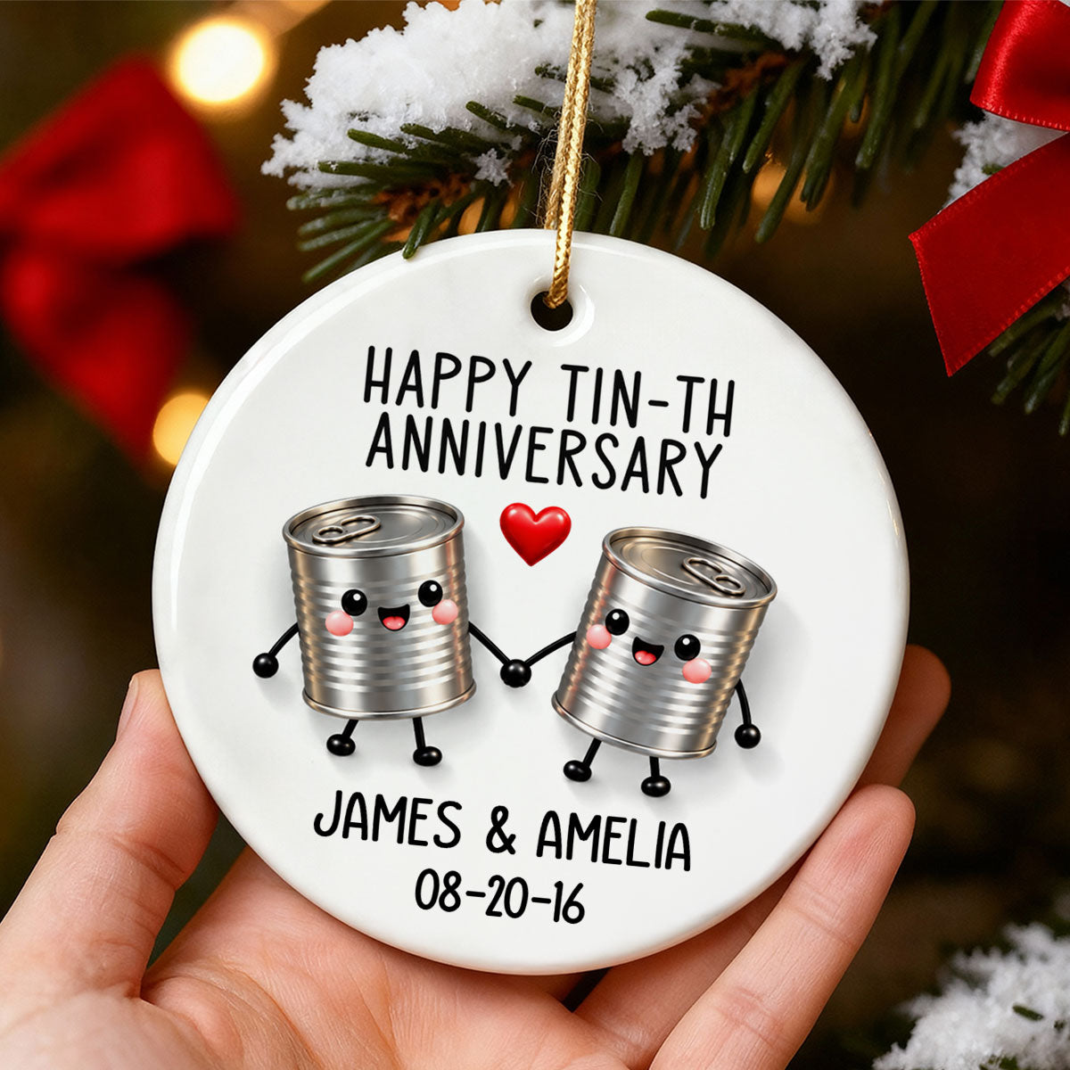 Happy Tin-th Anniversary - Personalized Ceramic Ornament - 10th Anniversary Gift for Husband, Funny 10 year Wedding Gift for Wife