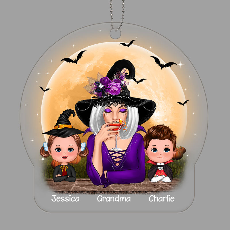 Halloween Grandma & Doll Kid Under Moonlight Personalized Acrylic Ornament