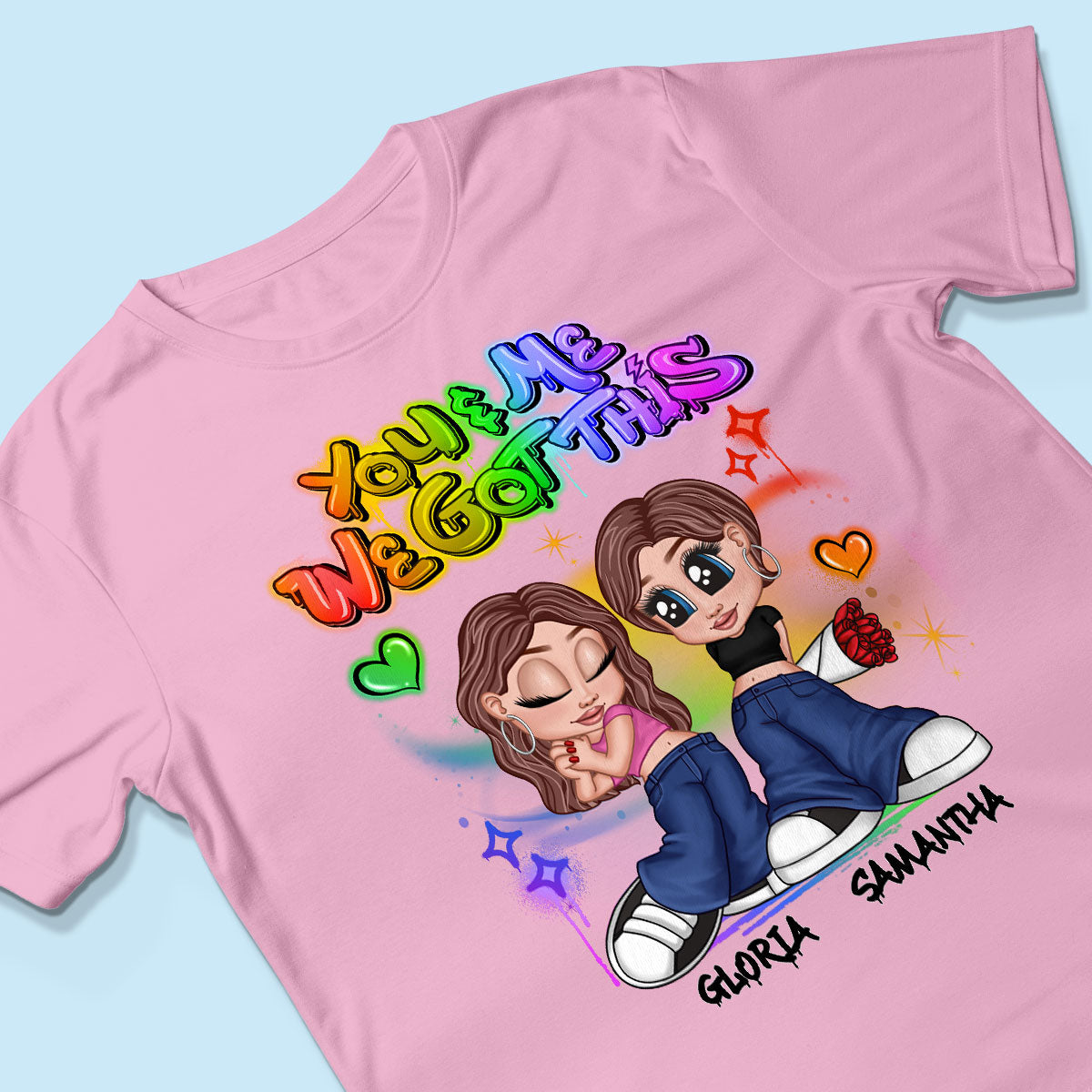 LGBT Y2K Couple Airbrushed Personalized Shirt, Pride Month Gift For Couple, For Him, For Her